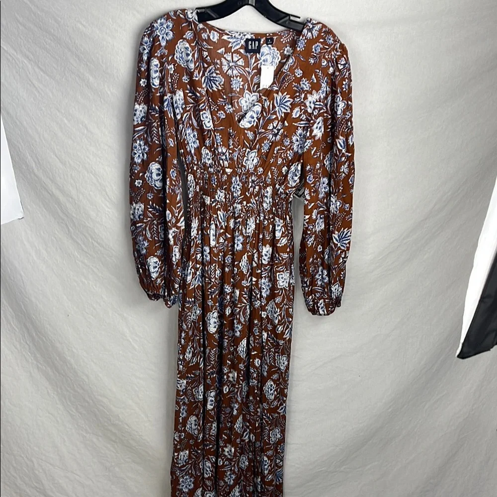 GAP Brown and White Long Sleeve V-Neck Sundress small - Picture 2 of 8